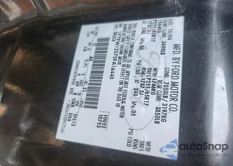 2005 Ford F150 from USA, damaged, VIN 1FTPW12575FA16440